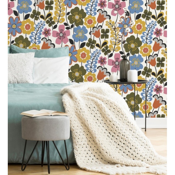 Papel pintado de flores dibujadas estilo retro - Garden Flowers 680612