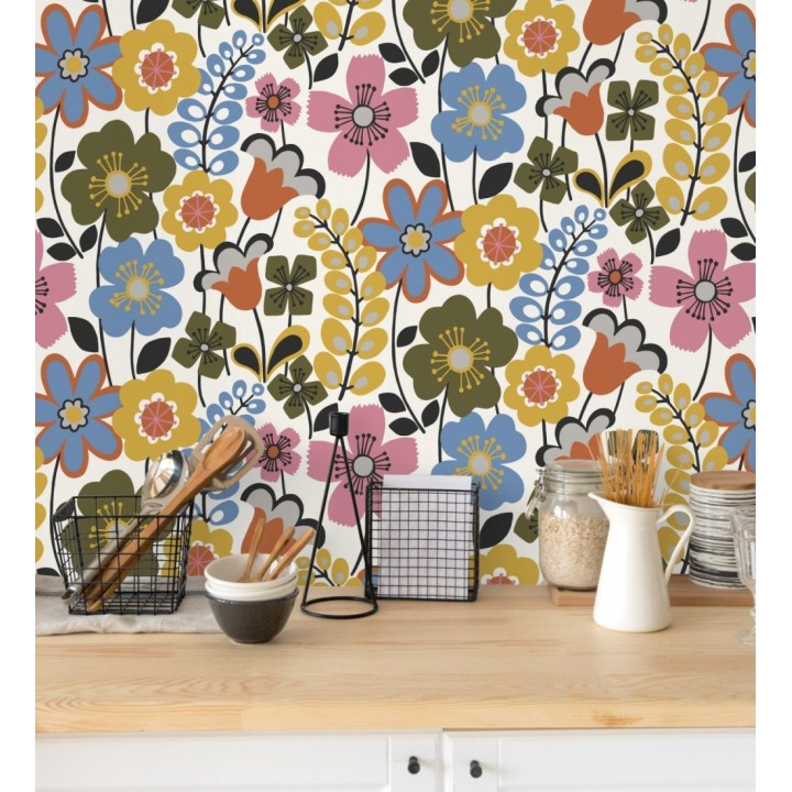 Papel pintado de flores dibujadas estilo retro - Garden Flowers 680612