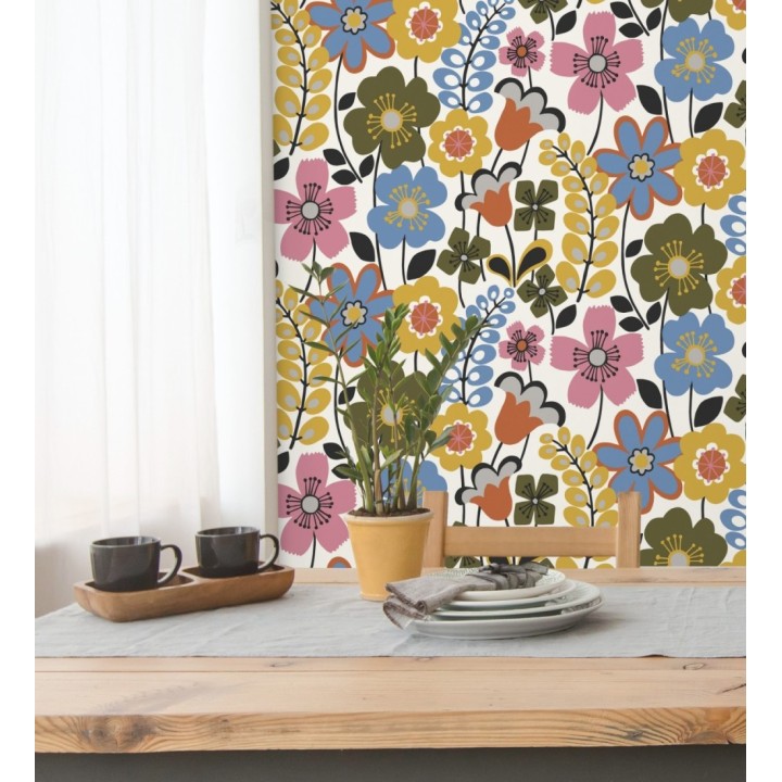 Papel pintado de flores dibujadas estilo retro - Garden Flowers 680612