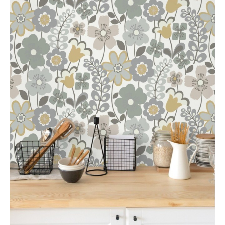 Papel pintado de flores dibujadas estilo retro - Garden Flowers 680613