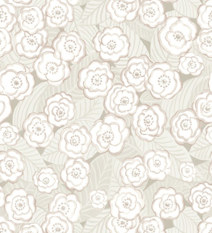 Papel pintado de flores color rosa pálido sobre fondo gris - Helen Flowers 680620