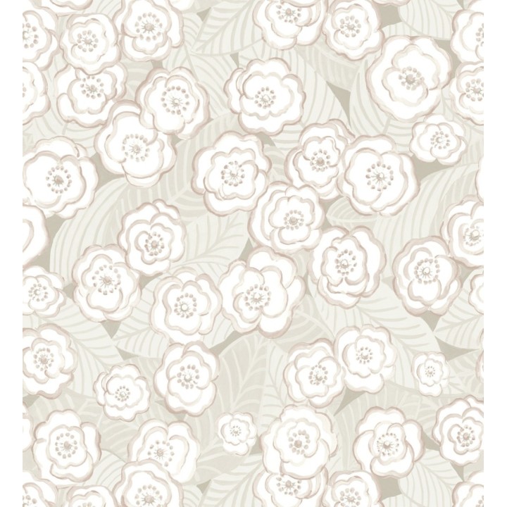 Papel pintado de flores color rosa pálido sobre fondo gris - Helen Flowers 680620