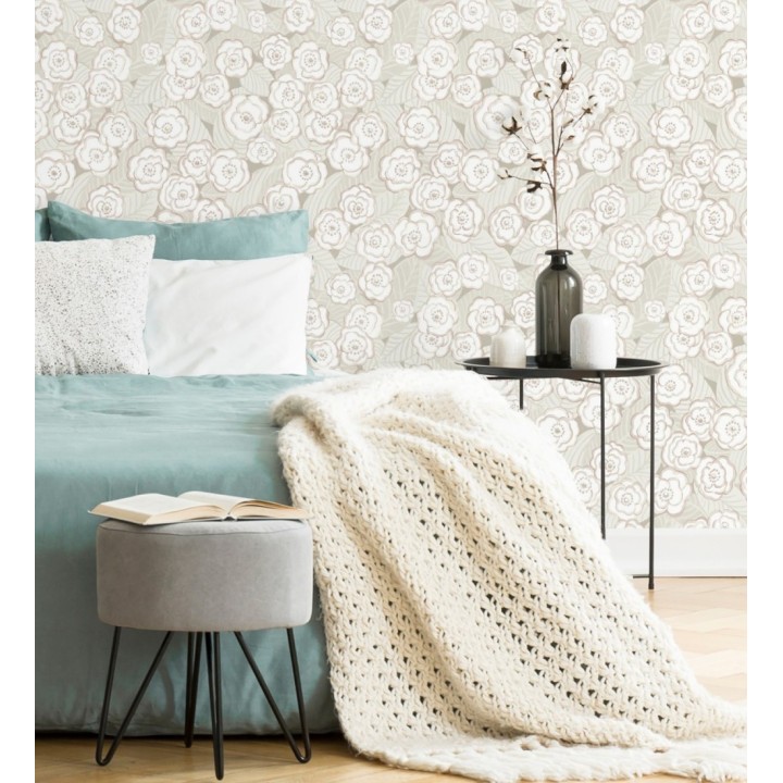 Papel pintado de flores color rosa pálido sobre fondo gris - Helen Flowers 680620