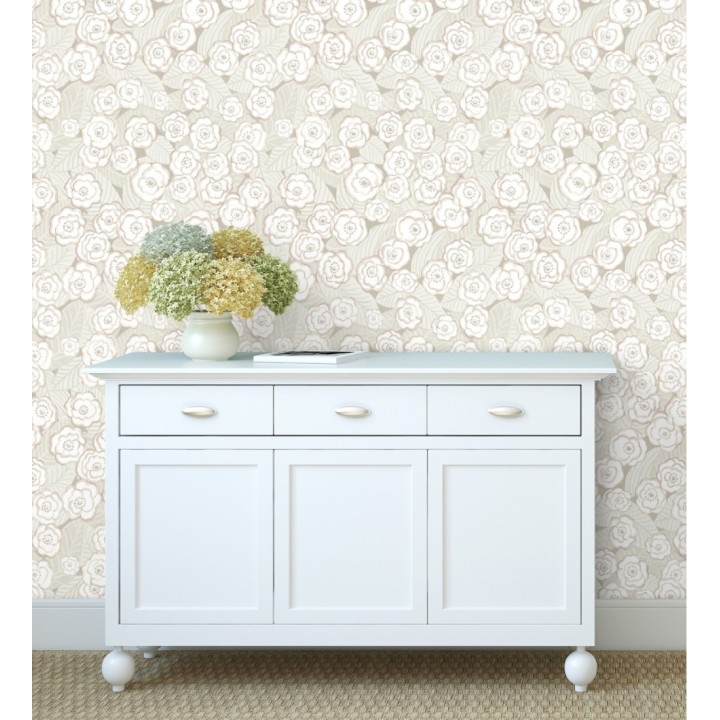 Papel pintado de flores color rosa pálido sobre fondo gris - Helen Flowers 680620