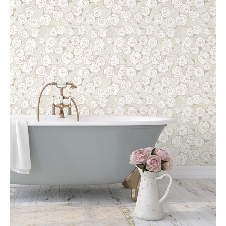 Papel pintado de flores color rosa pálido sobre fondo gris - Helen Flowers 680620