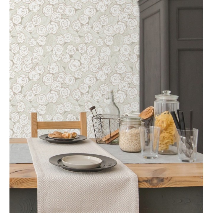 Papel pintado de flores color rosa pálido sobre fondo gris - Helen Flowers 680620