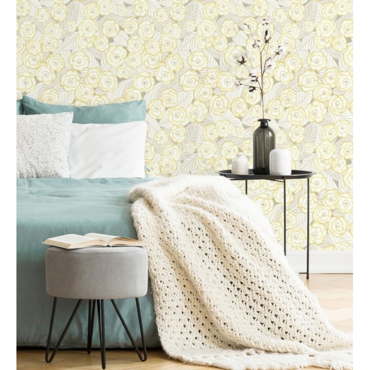 Papel pintado de flores amarillas sobre fondo gris - Helen Flowers 680621