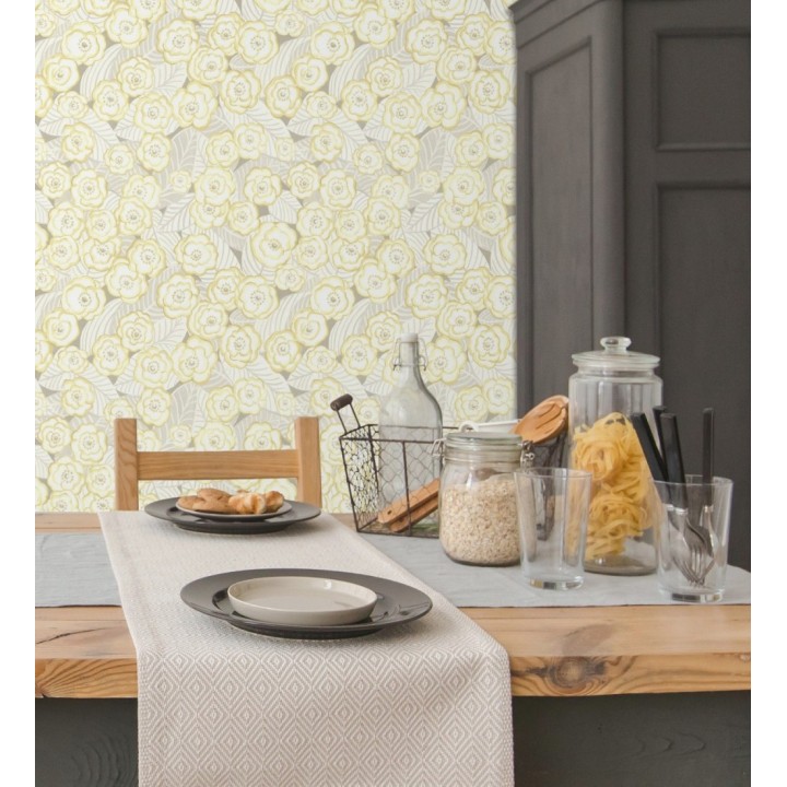 Papel pintado de flores amarillas sobre fondo gris - Helen Flowers 680621