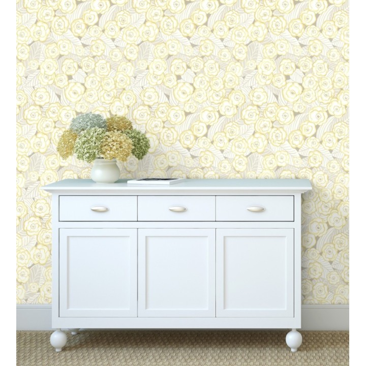 Papel pintado de flores amarillas sobre fondo gris - Helen Flowers 680621