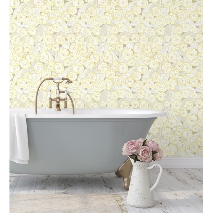 Papel pintado de flores amarillas sobre fondo gris - Helen Flowers 680621