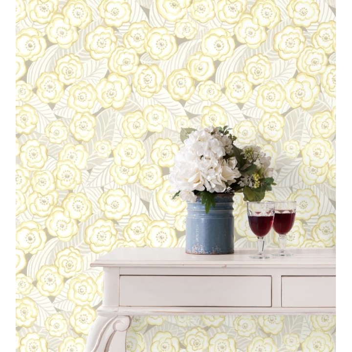 Papel pintado de flores amarillas sobre fondo gris - Helen Flowers 680621