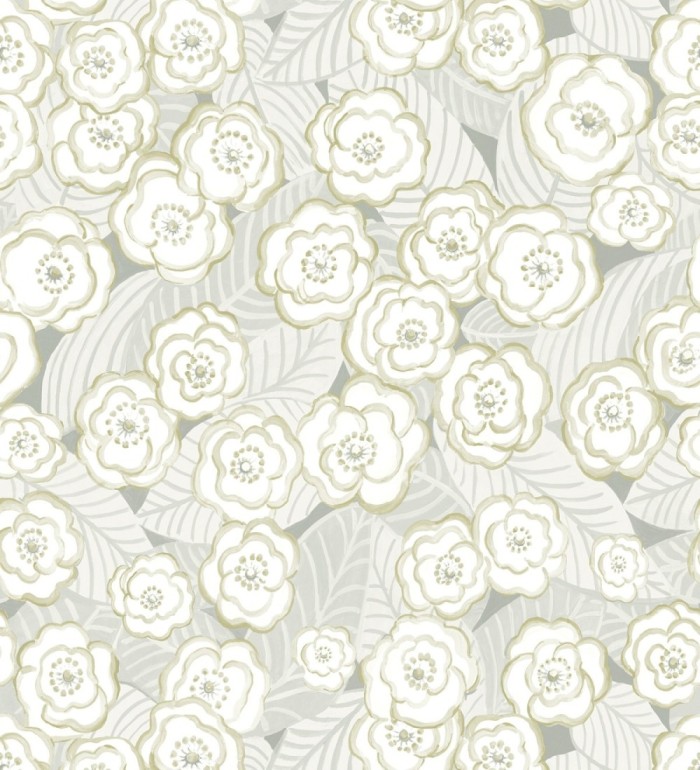 Papel pintado de flores gris verdoso sobre fondo gris - Helen Flowers 680622