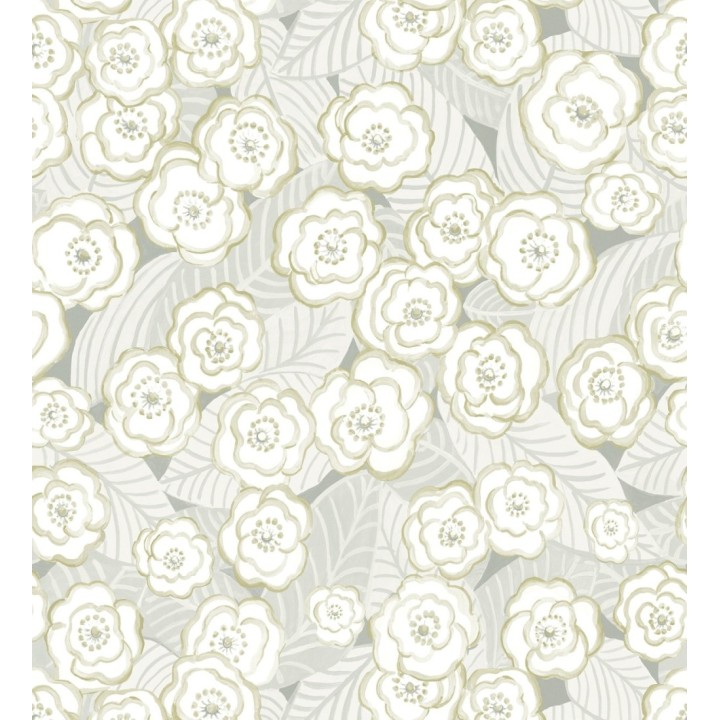Papel pintado de flores gris verdoso sobre fondo gris - Helen Flowers 680622