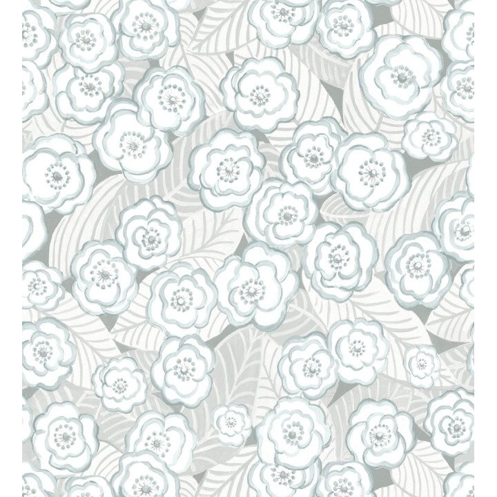 Papel pintado de flores color celeste sobre fondo gris - Helen Flowers 680623