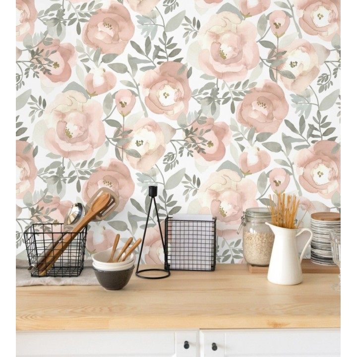 Papel pintado de flores pintadas en acuarela - Camellias Garden 680625