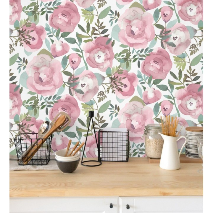 Papel pintado de flores pintadas en acuarela - Camellias Garden 680626