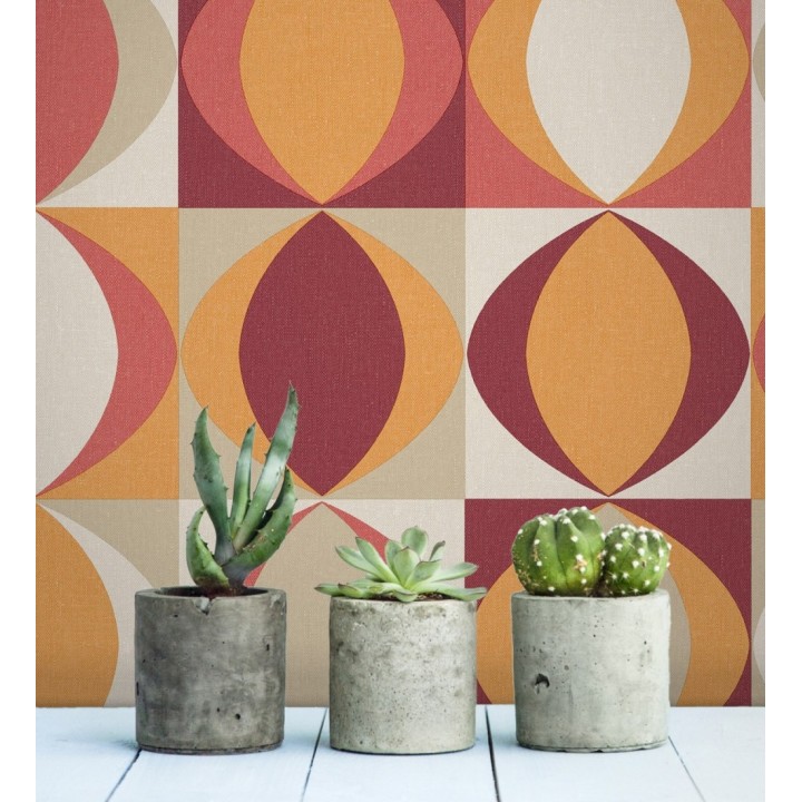 Papel pintado geométrico de estilo retro - Hedron Hall 680629