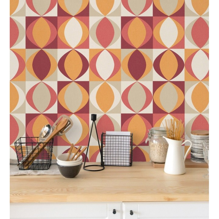 Papel pintado geométrico de estilo retro - Hedron Hall 680629