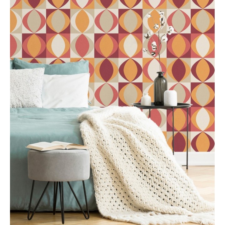 Papel pintado geométrico de estilo retro - Hedron Hall 680629