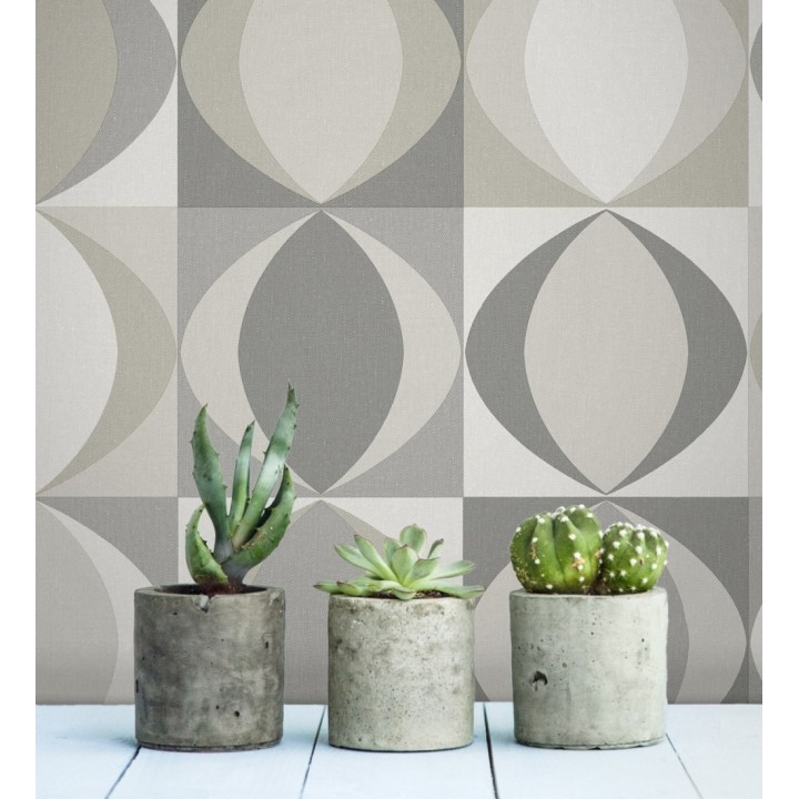 Papel pintado geométrico de estilo retro - Hedron Hall 680630