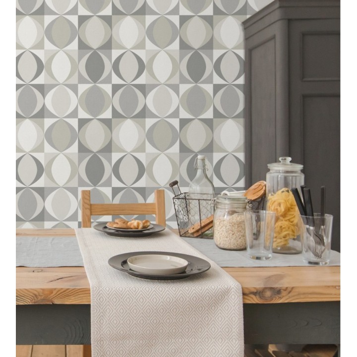 Papel pintado geométrico de estilo retro - Hedron Hall 680630