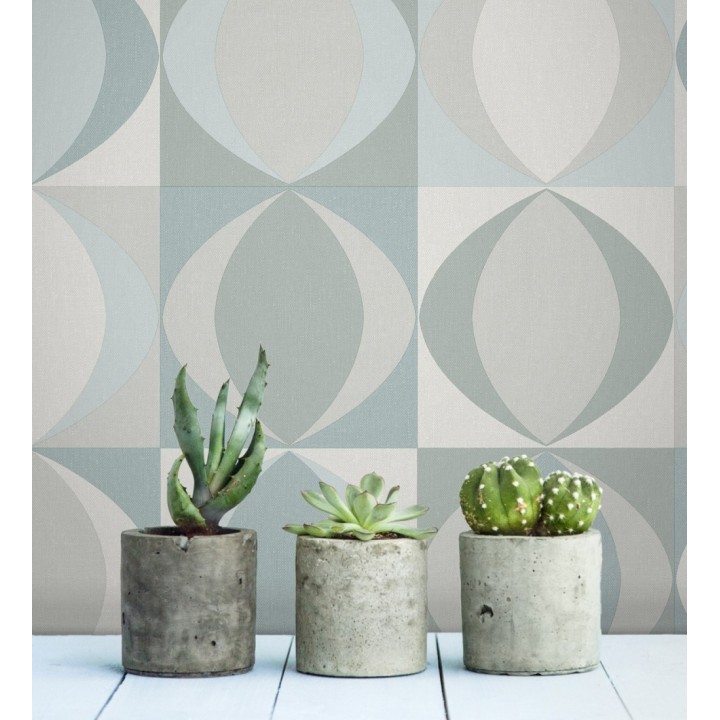 Papel pintado geométrico de estilo retro - Hedron Hall 680631