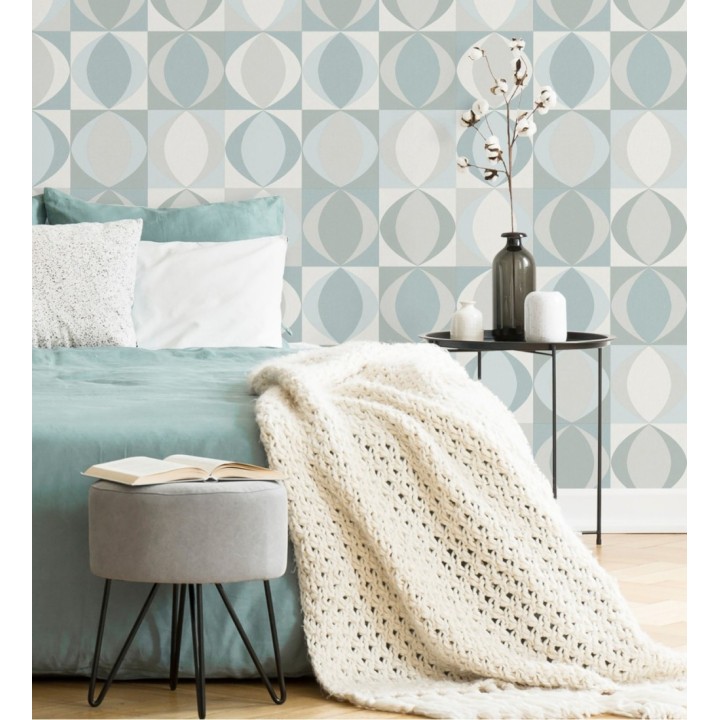 Papel pintado geométrico de estilo retro - Hedron Hall 680631
