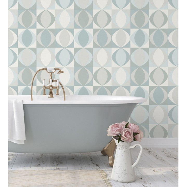 Papel pintado geométrico de estilo retro - Hedron Hall 680631