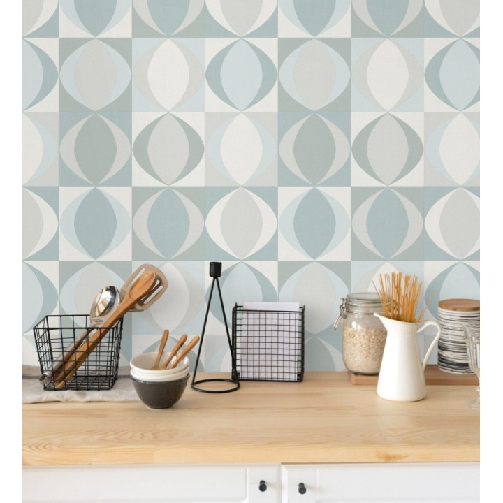 Papel pintado geométrico de estilo retro - Hedron Hall 680631