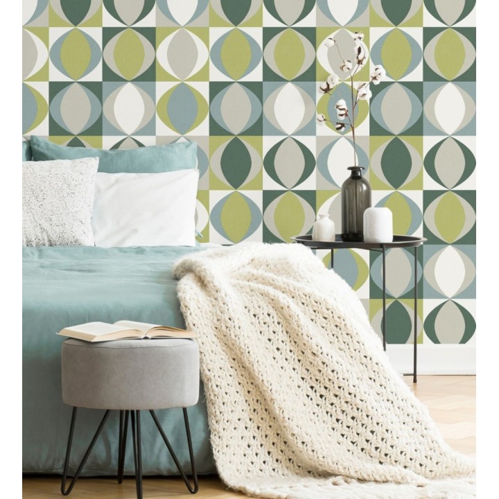 Papel pintado geométrico de estilo retro - Hedron Hall 680632