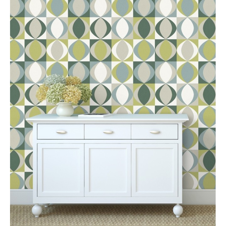 Papel pintado geométrico de estilo retro - Hedron Hall 680632