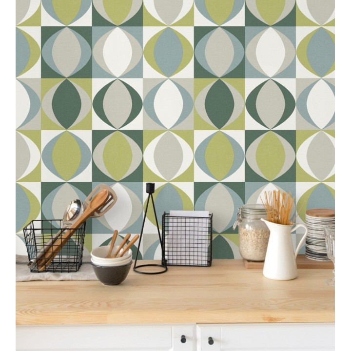 Papel pintado geométrico de estilo retro - Hedron Hall 680632