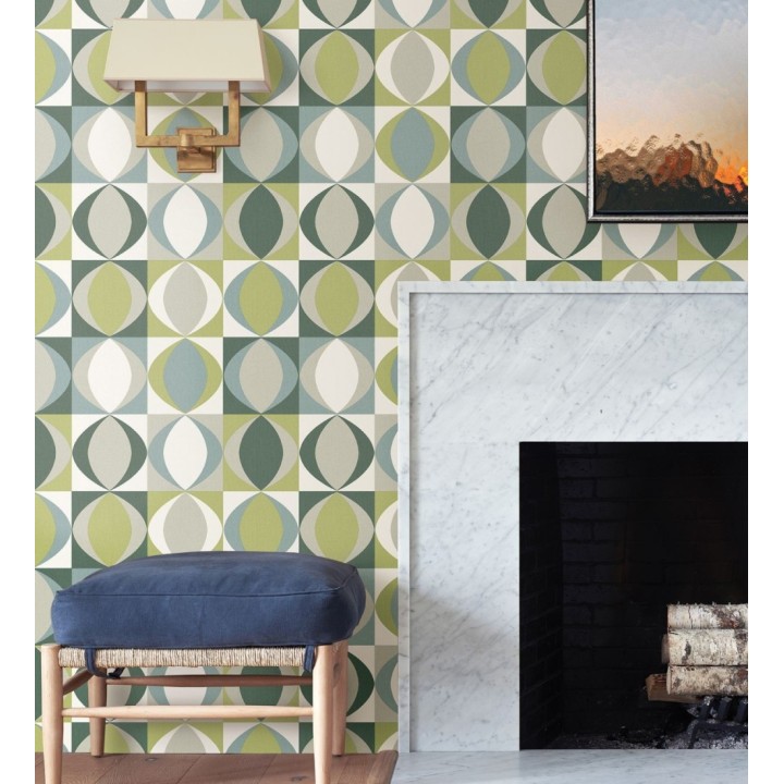 Papel pintado geométrico de estilo retro - Hedron Hall 680632