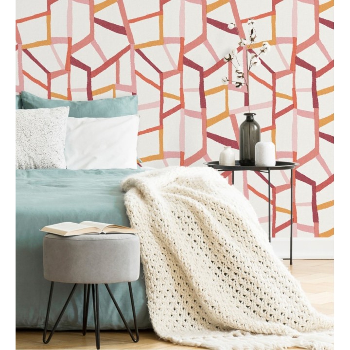 Papel pintado geométrico trozos de telas texturizadas tonos rojizos - Kelvin Gallery 680633