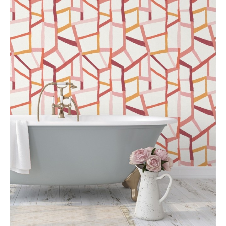 Papel pintado geométrico trozos de telas texturizadas tonos rojizos - Kelvin Gallery 680633