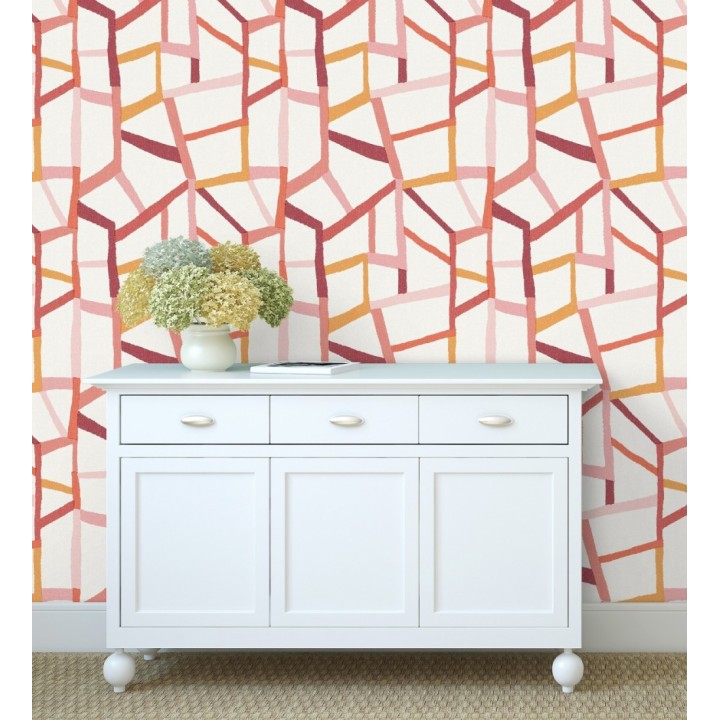 Papel pintado geométrico trozos de telas texturizadas tonos rojizos - Kelvin Gallery 680633