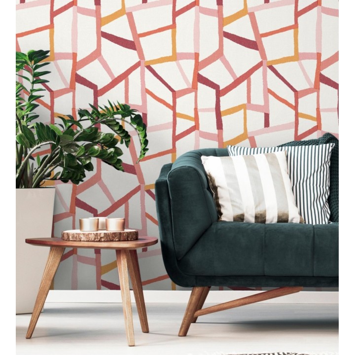 Papel pintado geométrico trozos de telas texturizadas tonos rojizos - Kelvin Gallery 680633