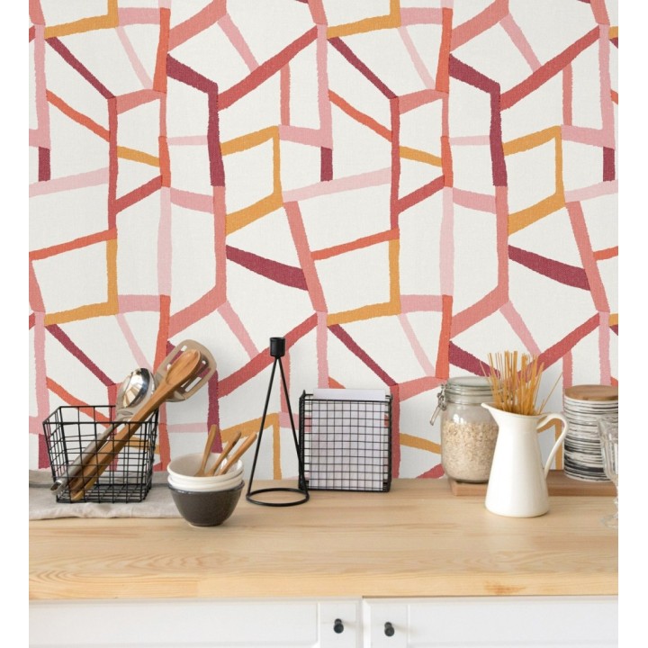 Papel pintado geométrico trozos de telas texturizadas tonos rojizos - Kelvin Gallery 680633
