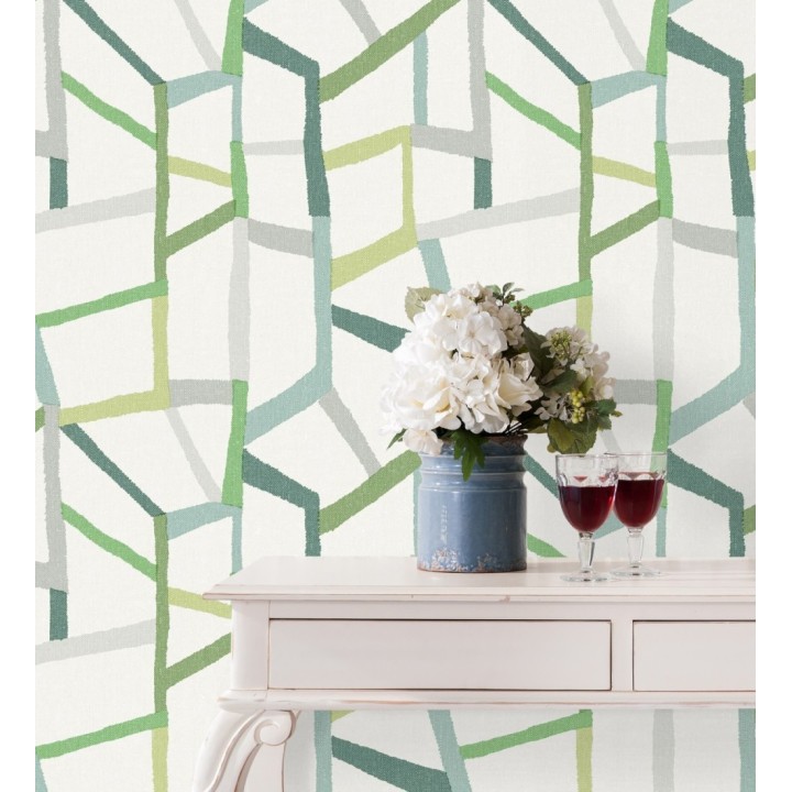 Papel pintado geométrico trozos de telas texturizadas tonos verdes - Kelvin Gallery 680634