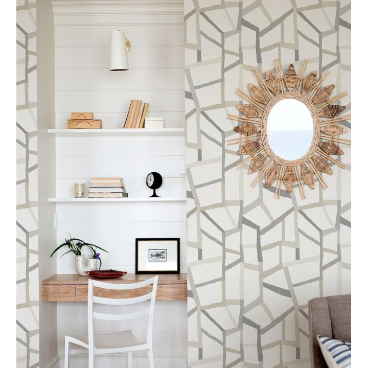 Papel pintado geométrico trozos de telas texturizadas tonos beige y gris - Kelvin Gallery 680635