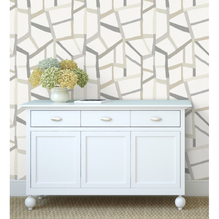 Papel pintado geométrico trozos de telas texturizadas tonos beige y gris - Kelvin Gallery 680635