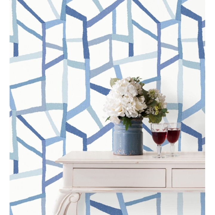 Papel pintado geométrico trozos de telas texturizadas tonos azules - Kelvin Gallery 680636