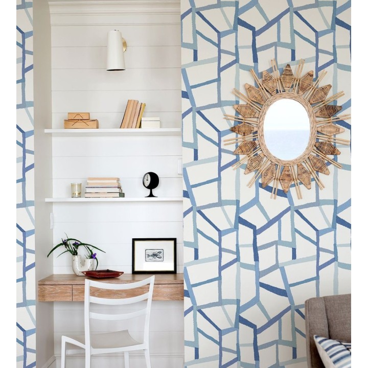 Papel pintado geométrico trozos de telas texturizadas tonos azules - Kelvin Gallery 680636