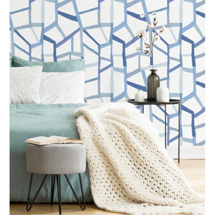 Papel pintado geométrico trozos de telas texturizadas tonos azules - Kelvin Gallery 680636