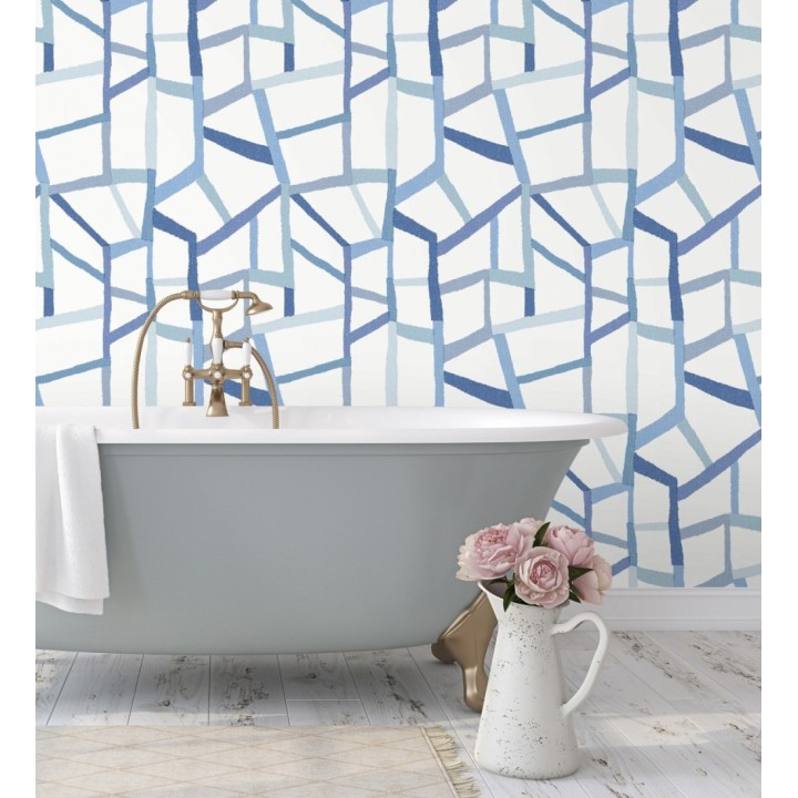 Papel pintado geométrico trozos de telas texturizadas tonos azules - Kelvin Gallery 680636