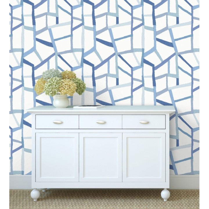 Papel pintado geométrico trozos de telas texturizadas tonos azules - Kelvin Gallery 680636