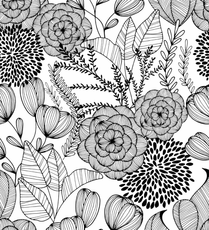 Papel pintado de flores dibujadas a trazos estilo art déco  - Morgan Flowers 680640