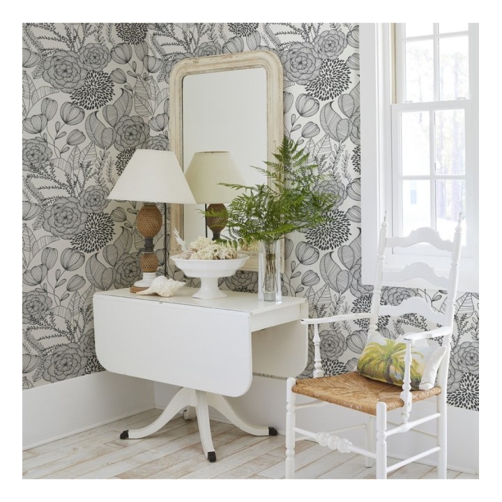 Papel pintado de flores dibujadas a trazos estilo art déco  - Morgan Flowers 680640