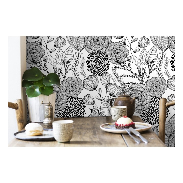 Papel pintado de flores dibujadas a trazos estilo art déco  - Morgan Flowers 680640