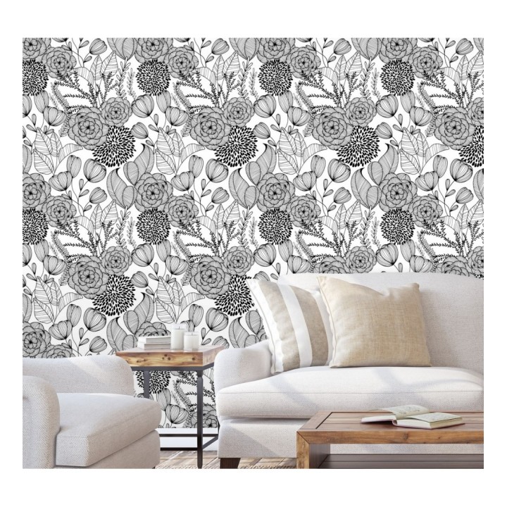 Papel pintado de flores dibujadas a trazos estilo art déco  - Morgan Flowers 680640